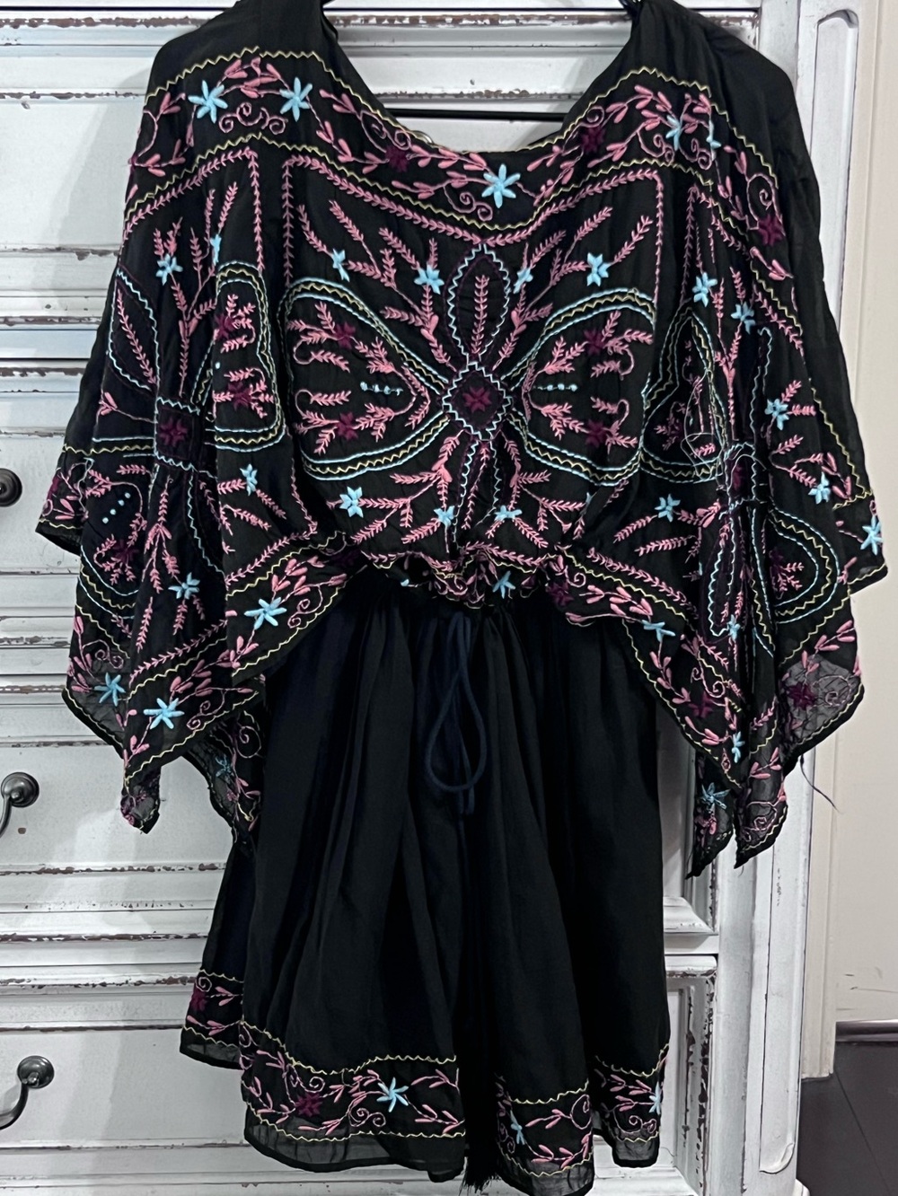 NWOT FREE PEOPLE Embroidered Black Boho Dress